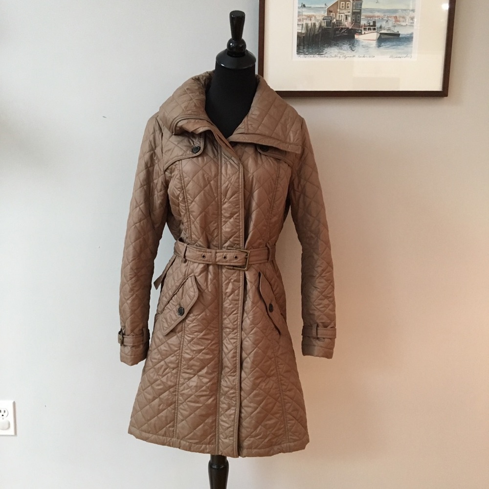 Coldwater Creek Tan Quilted Car Coat Funnel Neck - Picture 1 of 8